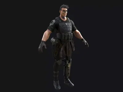 Character Game Ready PBR soldier Low-poly 3D model