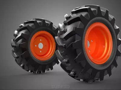 PAIR TRACTOR TIRE TREAD TYRE LUG WHEEL RUBBER RIM GRIP OFF ROAD 3D model