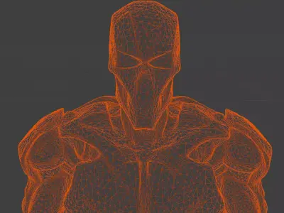 black hard metal body skeleton face red eye villain robot Low-poly 3D model
