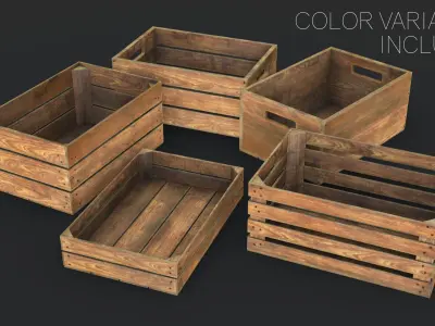 Wooden Crates Set Low-poly 3D model buy