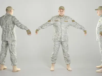Soldier in American military uniform in A-pose 295 Low-poly 3D model