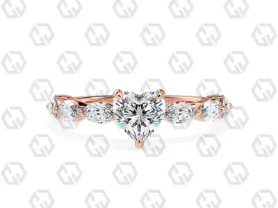 Ring 84 Heart Shape marquise on shanks with Gems 3D print model