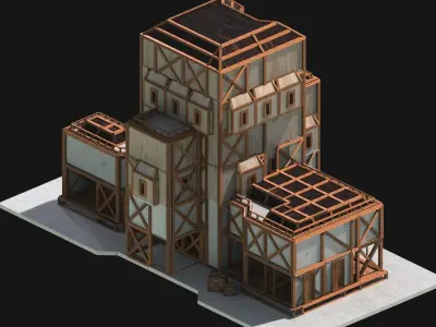 Medieval Low Poly Building Castle Wooden Village Stone House 45 Low-poly 3D model