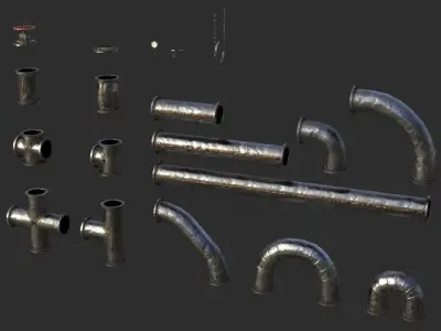 Old Folded Metallic Pipes Low-poly 3D model