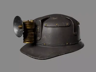 Mining helmet with carbide lamp Low-poly 3D model