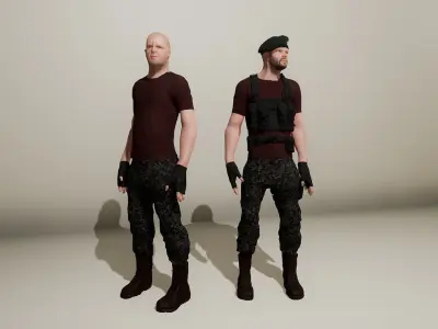 The Lieutenant two soldiers Low-poly 3D model