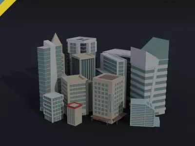Cartoon skycrapers Polygonal Style Low-poly 3D model