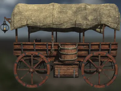 Medieval Horse Drawn Carriage Mid Poly 3D model