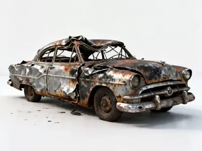 Realistic Severely Crushed 1950s Sedan 3D Model Low-poly 3D model