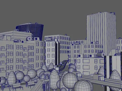 City view of buildings  Low-poly 3D model