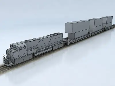 Double Stack Shipping Container Train Set SD70M Low-poly 3D model