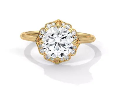 Floral Pave Round Diamond Vintage Halo Engagement Ring CAD 3D print model