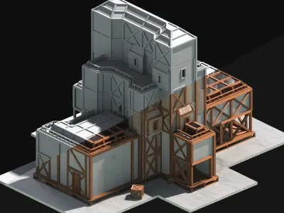 Medieval Low Poly Building  Castle Wooden Village Stone House 07 Low-poly 3D model