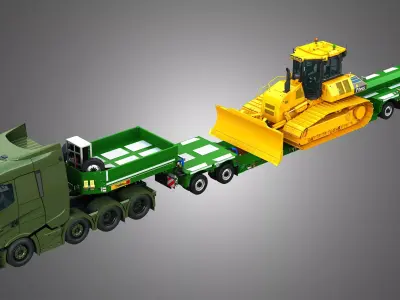 D71 PXi Dozer - Faymonville Trailer - T520 8X4 Heavy Truck  3D Model Pack