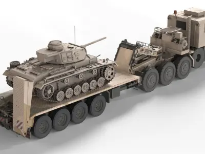 Oshkosh M1070 with Trailer Tank model Low-poly 3D model