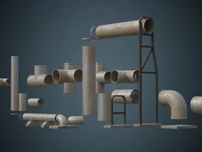 Industrial Pipes 4B Low-poly 3D model