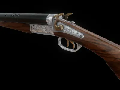 Sawed off double barrel shotgun Low-poly 3D model