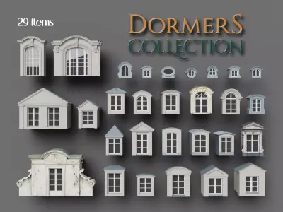 Collection of Classical Dormer Windows Low-poly 3D model