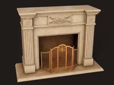 Vintage Fireplace - PBR Game Ready Low-poly 3D model