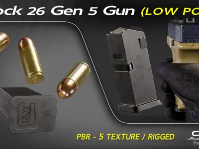 Glock 26 Gen 5 Gun and Rigged Low-poly 3D model
