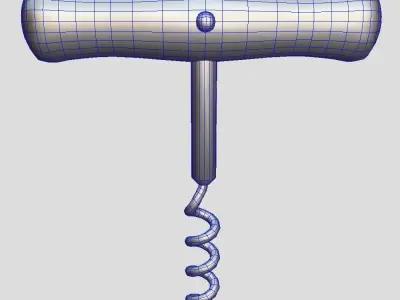 Corkscrew wooden wine Low-poly 3D model