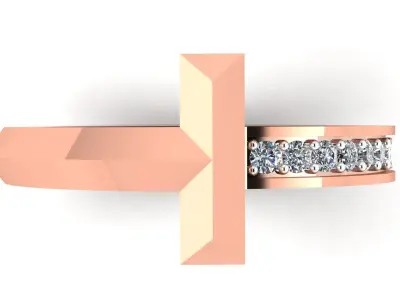 T Ring cross in rose gold 3D model