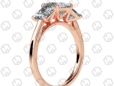 Ring 138 Pear 3 stone ring plain cathedral shank 3D print model