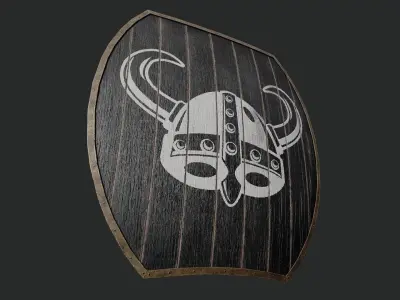 Slavic hybrid shield-painted black with helmet symbol Low-poly 3D model
