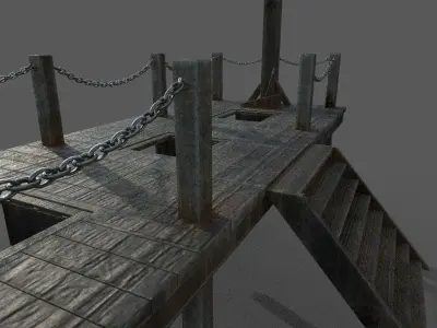 Gallows 3D model wooden platform with ropes hanging from it Low-poly 3D model