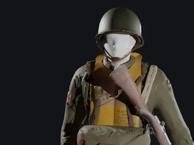 World War 2 - US Paratrooper - Rigged Low-poly 3D model