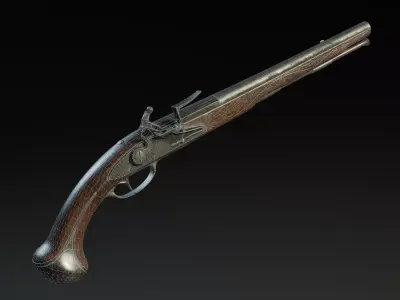 17th century flintlock pistol Low-poly 3D model
