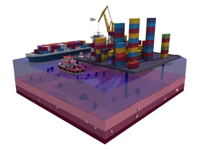 Cartoon Low Poly Sea Port  Low-poly 3D model