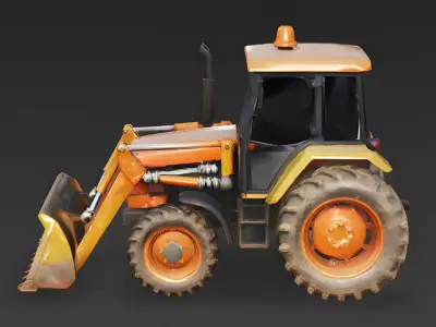 Industrial Orange Loader Tractor 3D Model Low-poly 3D model