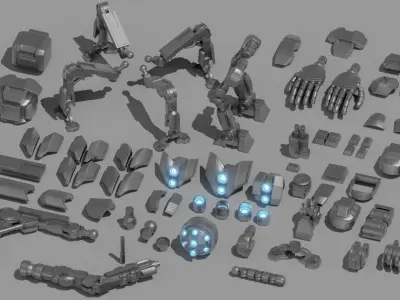 Robot Parts Kitbash Pack Low-poly 3D model