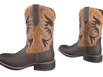 Classic Brown Western Cowboy Boots 3D model