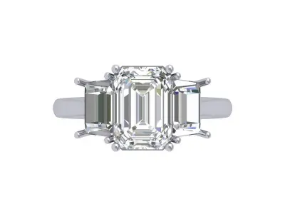 Emerald 3 Stone Art Deco Ring 3D print model buy
