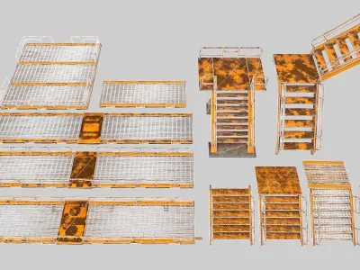 Stairs set 1 rusty ladder Low-poly 3D model
