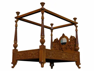 wooden cot Antique Furniture Low-poly 3D model