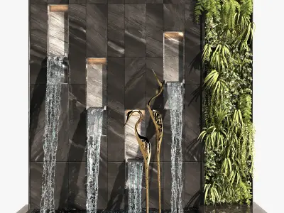 Water falls with Birds 3D model