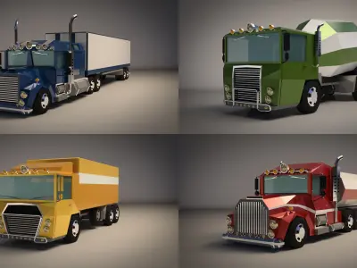 Low Poly Cartoon Truck Pack 01