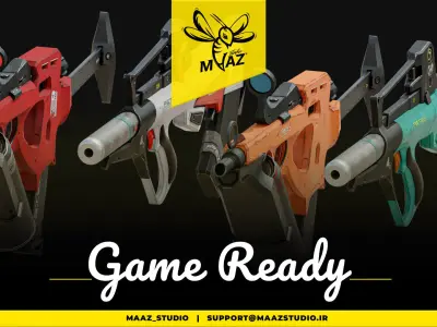 4 cyberpunk gun - game ready assets Low-poly 3D model