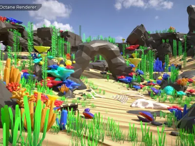 Low Poly Polystyle Ocean Underwater Environment Low-poly 3D model