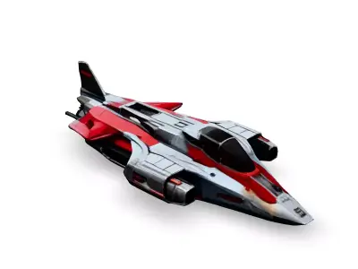Scifi Fighter Spaceship Red  White Low-poly 3D model