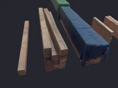Log Planks Wooden Beams Plywood Low-poly 3D model
