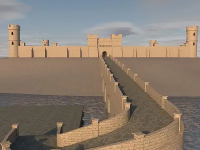 Castle with bridge over water 3D model