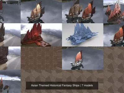 Asian Themed Historical Fantasy Ships 3D Model Pack