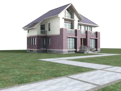 Villa house on grass 3D model