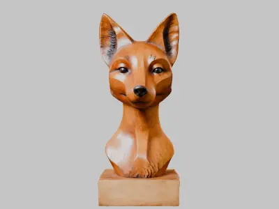 Wooden Fox Carved Sculpture Statue Low-poly 3D model