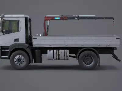Realistic Flatbed Truck with Loader Crane Aged and Rusted 3D model
