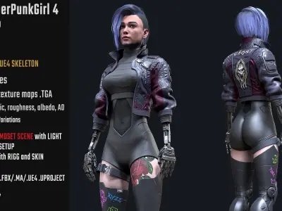 Cyberpunk Girl 4 - Game - Ready Low-poly 3D model